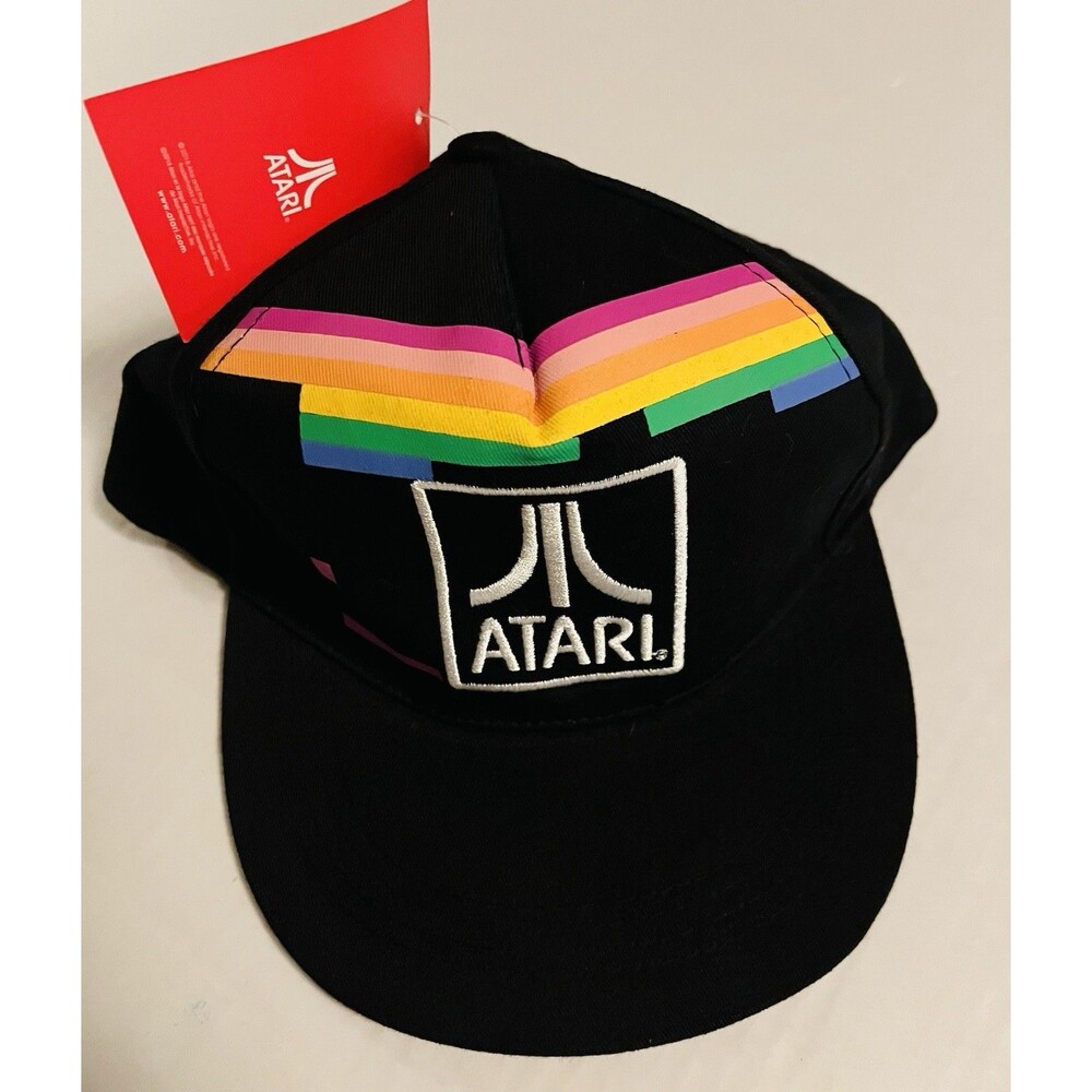 NWT Atari Rainbow Logo SnapBack Hat Black Gaming Retro 80’s Nerd Geek Game NEW